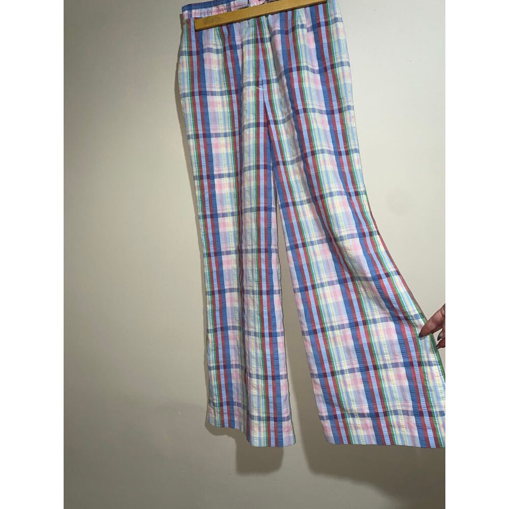 Koret of California 60s 70s rainbow plaid seersucker flare pants 28”/ M/ 8 😍
